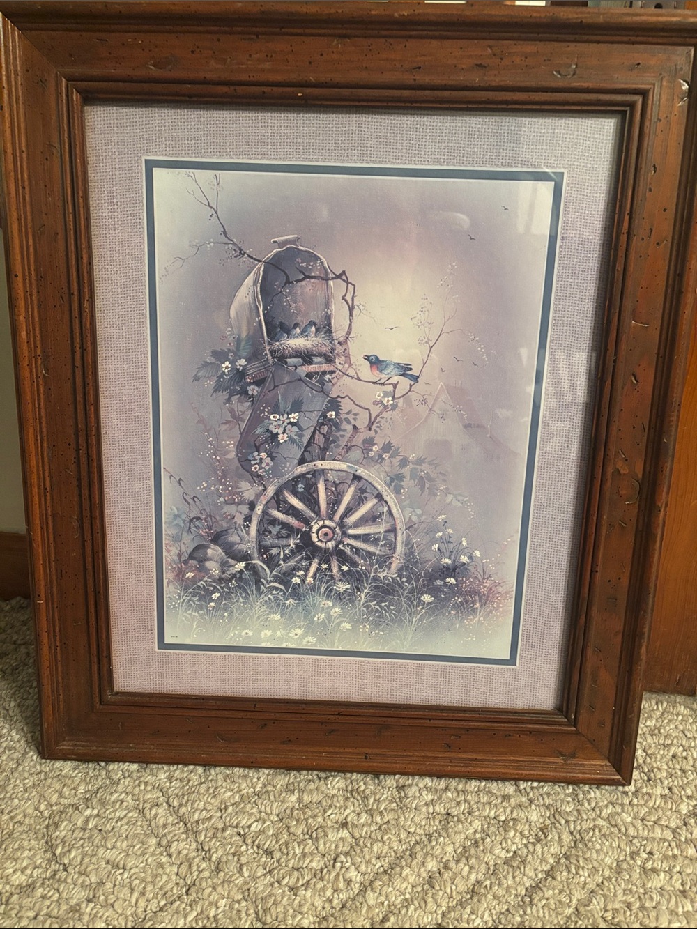Home Interiors Framed Wall Art in Brown and Lavender with Blue Accent